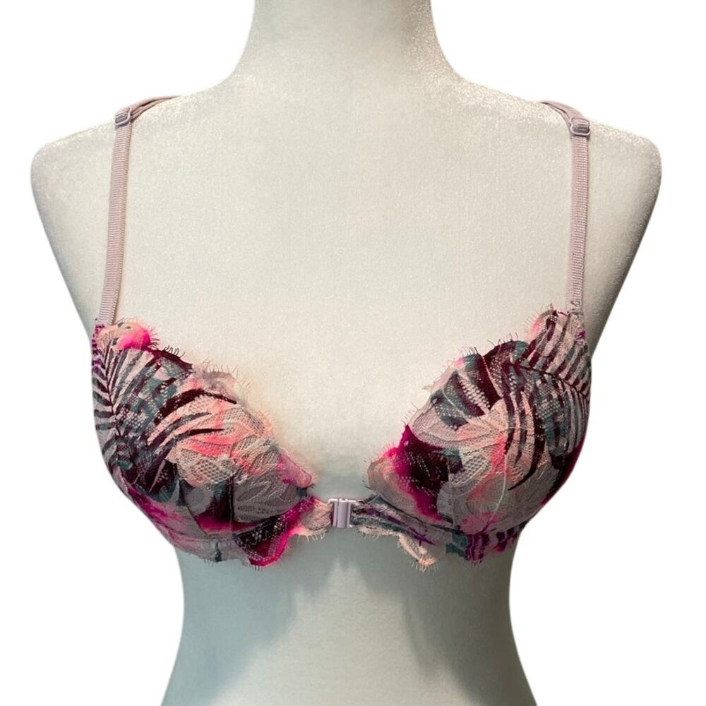 Victoria’s Secret PINK Date Push Up Racerback Bra Sz 34B Eyelash Lace Tropical